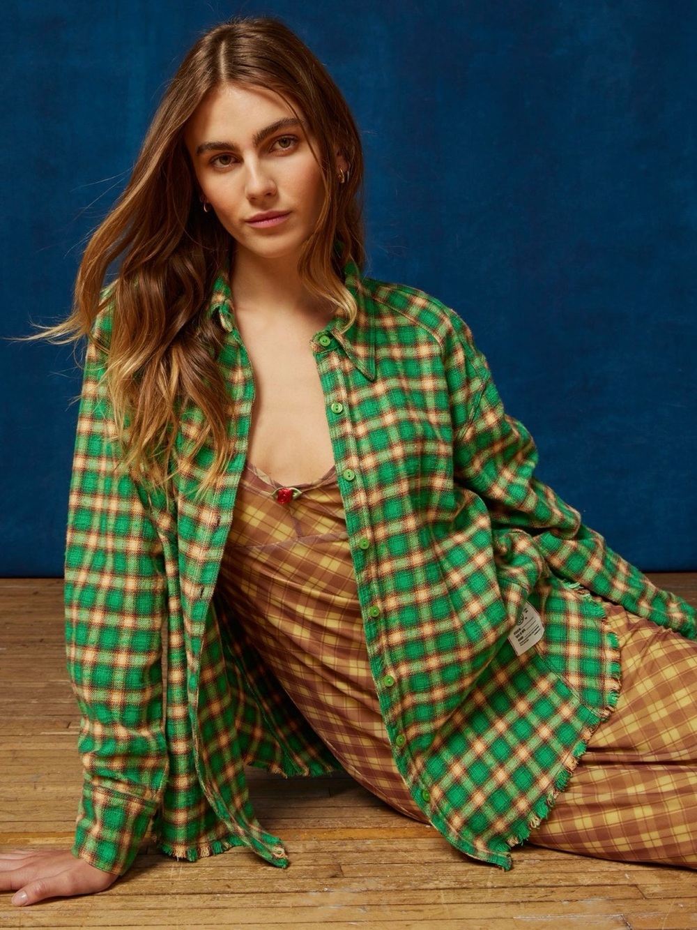 BDG 🍀 Women’s Brixton Plannel Button-Down Shirt - Green/Yellow Plaid - Size S